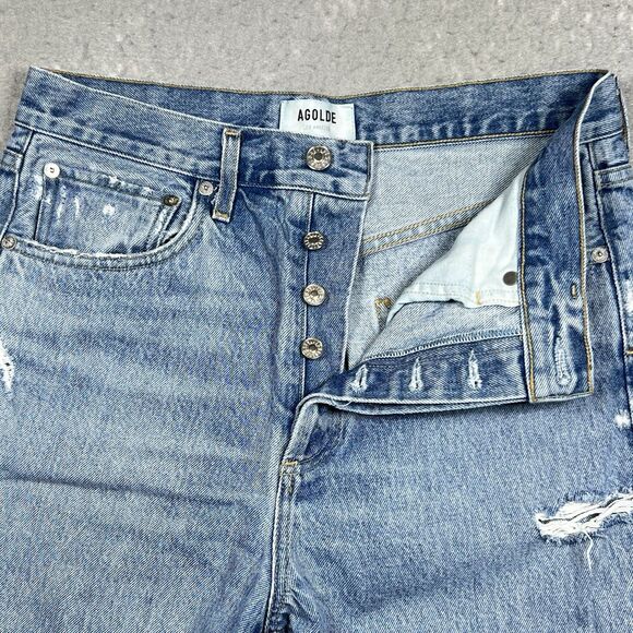 AGOLDE 90's Mid Rise Loose Fit Jeans Fall Out Size 27 Distressed Medium Wash - Picture 5 of 15